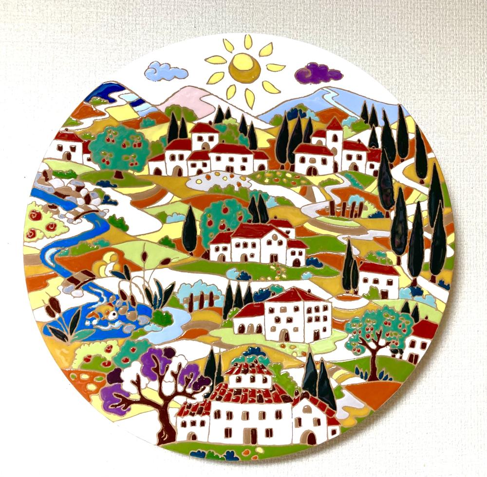 リリエーボ陶器 大絵皿 45cm 「オルチャ谷の思い出」.の画像