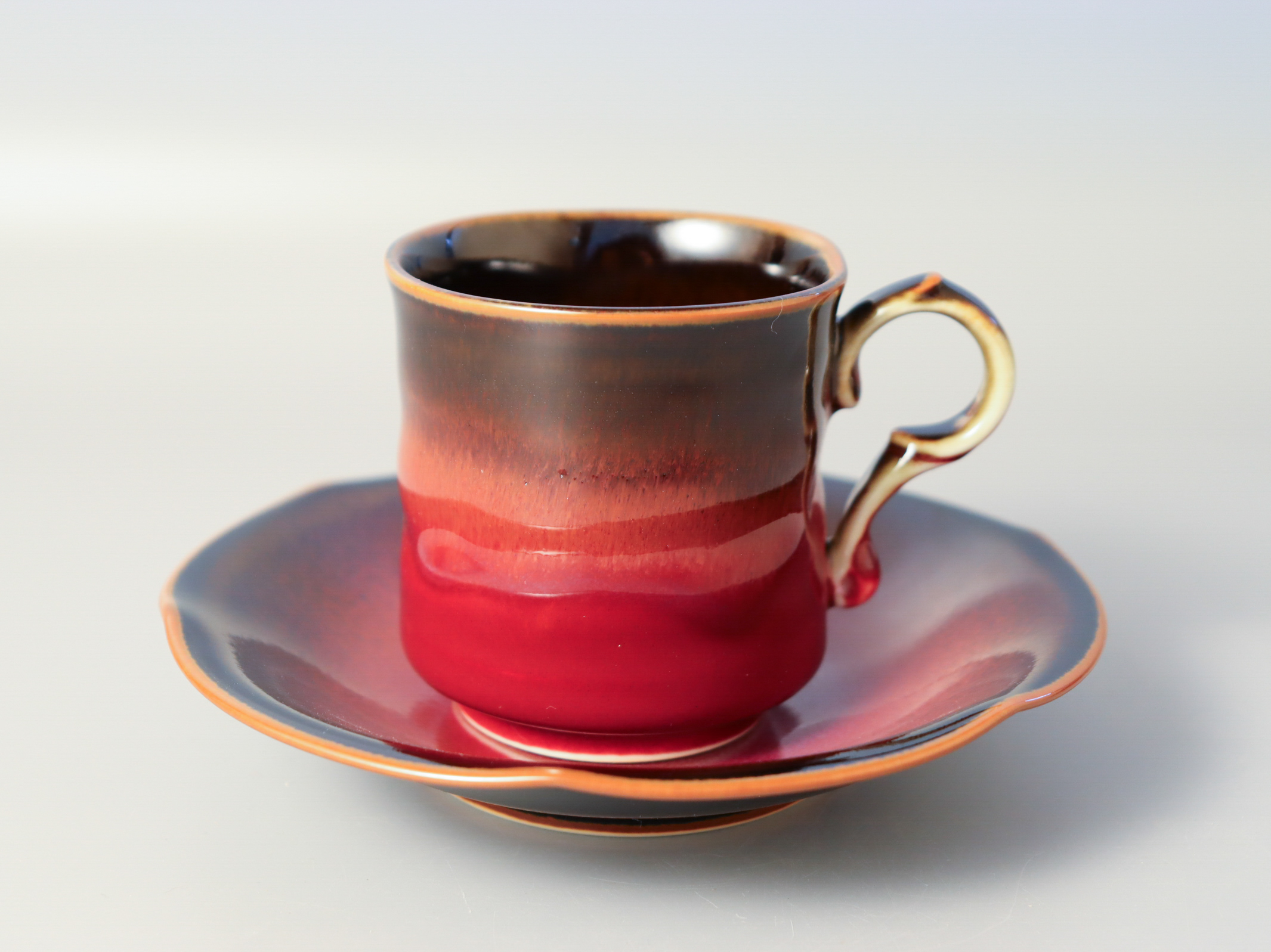 陶芸作家四郎窯作　辰砂コーヒー碗皿