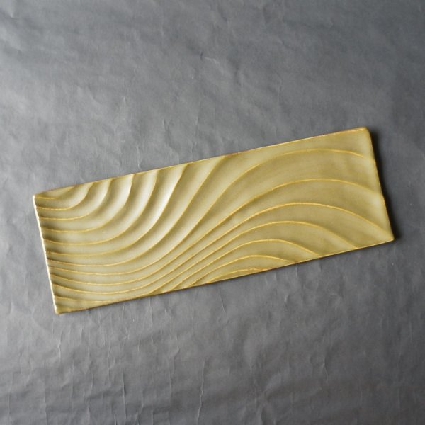 そば釉波紋長角皿