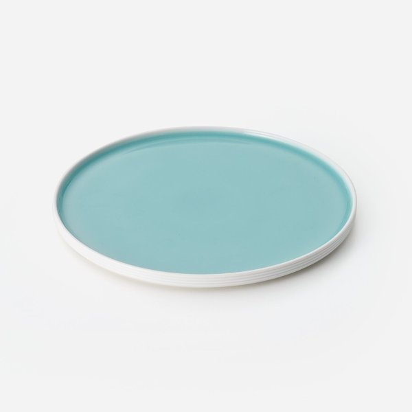 青磁白彩リム立ち大皿【大秀窯】